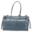 PRADA Bonnie Large Hand Bag Leather 2way Blue Gold Auth yk20726SAM-13