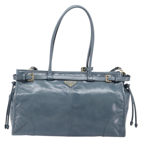 PRADA Bonnie Large Hand Bag Leather 2way Blue Gold Auth yk20726SAM