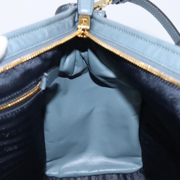 PRADA Bonnie Large Hand Bag Leather 2way Blue Gold Auth yk20726SAM