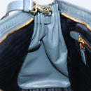 PRADA Bonnie Large Hand Bag Leather 2way Blue Gold Auth yk20726SAM-25