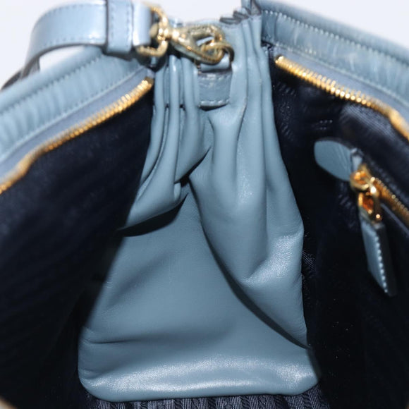 PRADA Bonnie Large Hand Bag Leather 2way Blue Gold Auth yk20726SAM