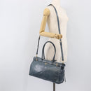 PRADA Bonnie Large Hand Bag Leather 2way Blue Gold Auth yk20726SAM-28