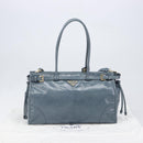 PRADA Bonnie Large Hand Bag Leather 2way Blue Gold Auth yk20726SAM-12