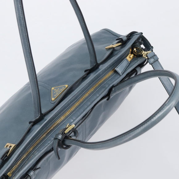 PRADA Bonnie Large Hand Bag Leather 2way Blue Gold Auth yk20726SAM