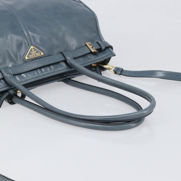 PRADA Bonnie Large Hand Bag Leather 2way Blue Gold Auth yk20726SAM