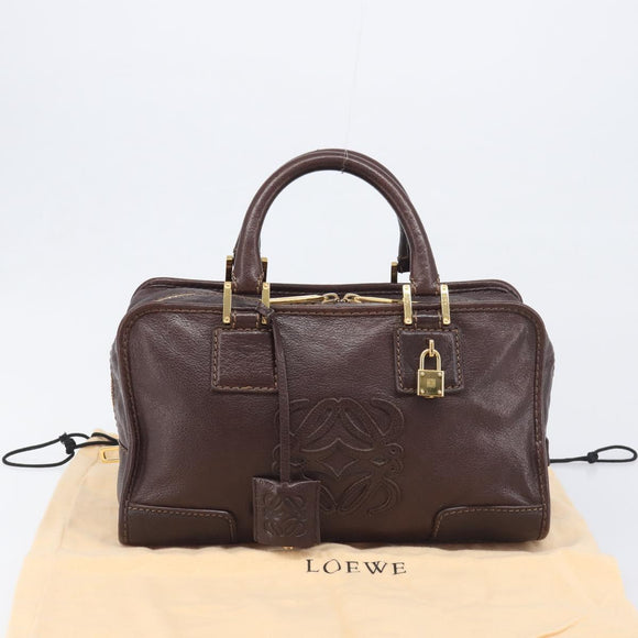 LOEWE Amazona 28 Hand Bag Leather Brown Gold Auth yk20728V