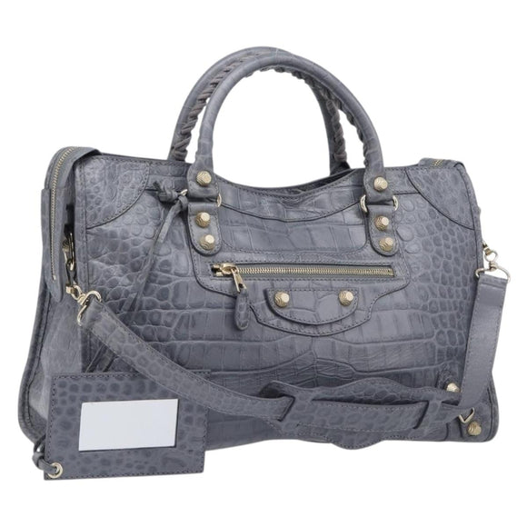 BALENCIAGA The Giant City Bag Embossed leather 2way Gray 281770 Auth yk20733SAM