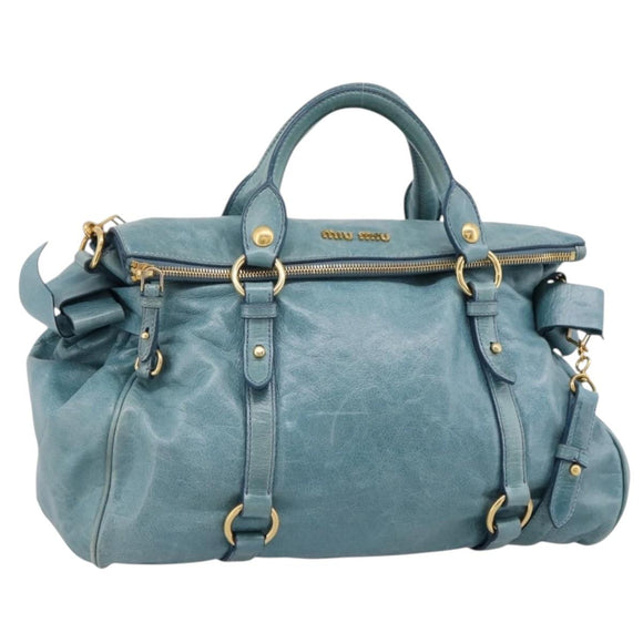 Miu Miu Hand Bag Leather 2way Blue Gold Auth yk20734M