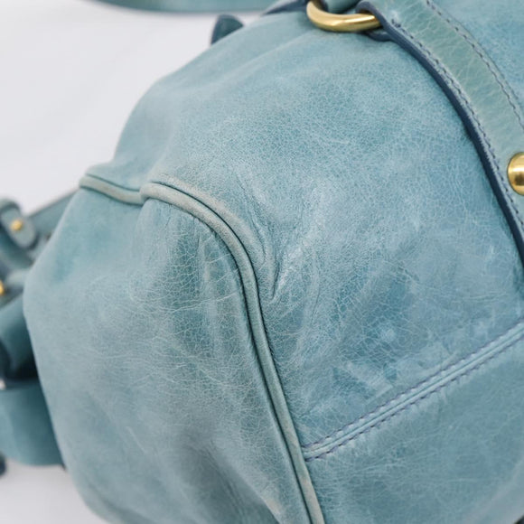 Miu Miu Hand Bag Leather 2way Blue Gold Auth yk20734M