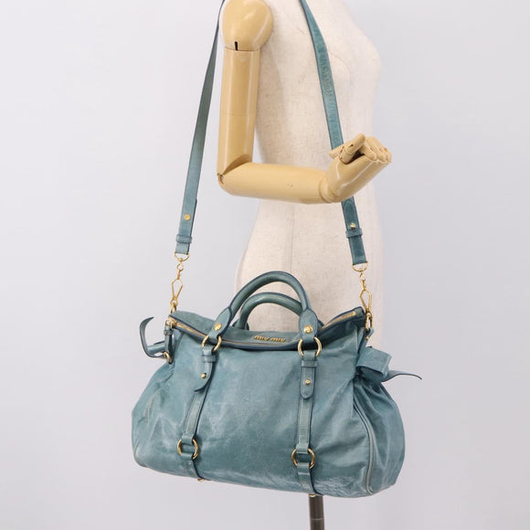 Miu Miu Hand Bag Leather 2way Blue Gold Auth yk20734M