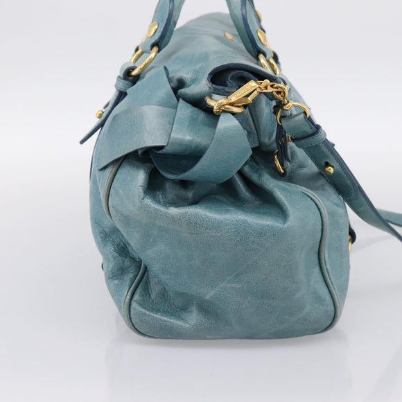Miu Miu Hand Bag Leather 2way Blue Gold Auth yk20734M