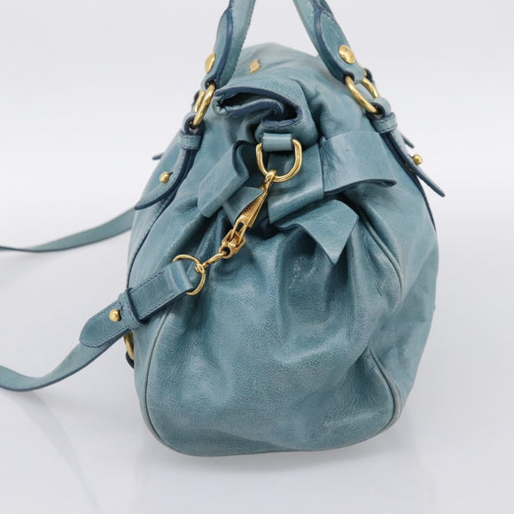 Miu Miu Hand Bag Leather 2way Blue Gold Auth yk20734M