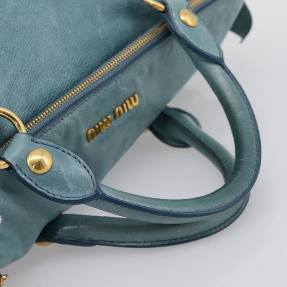 Miu Miu Hand Bag Leather 2way Blue Gold Auth yk20734M