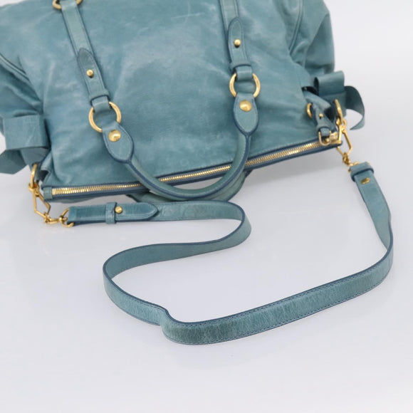 Miu Miu Hand Bag Leather 2way Blue Gold Auth yk20734M