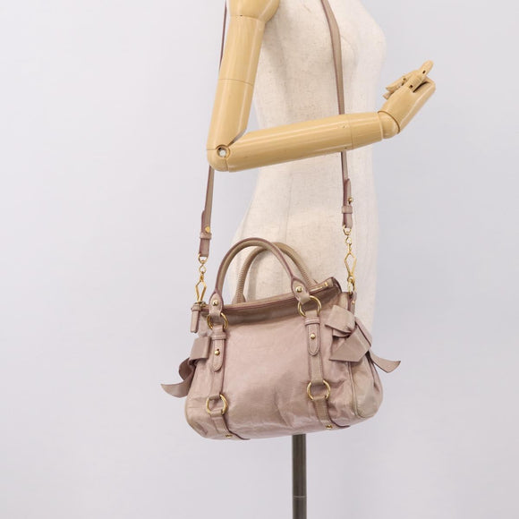 Miu Miu Hand Bag Leather 2way Pink Gold Auth yk20735M
