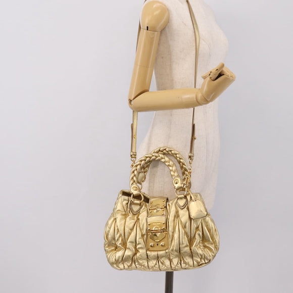 Miu Miu Matelasse Hand Bag Leather 2way Gold Auth yk20737SAM
