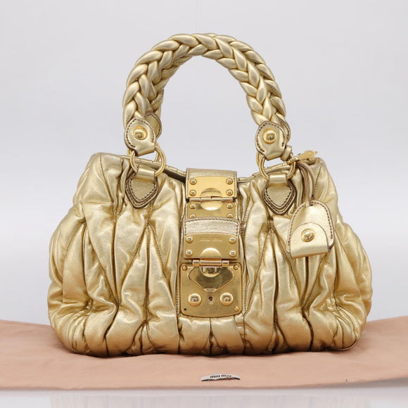 Miu Miu Matelasse Hand Bag Leather 2way Gold Auth yk20737SAM
