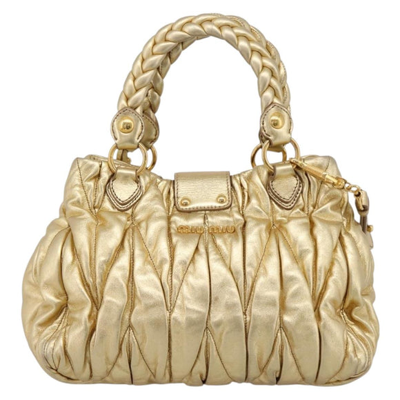 Miu Miu Matelasse Hand Bag Leather 2way Gold Auth yk20737SAM