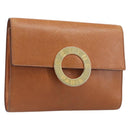 CELINE Clutch Bag Leather Brown Gold Auth yk20741A-1