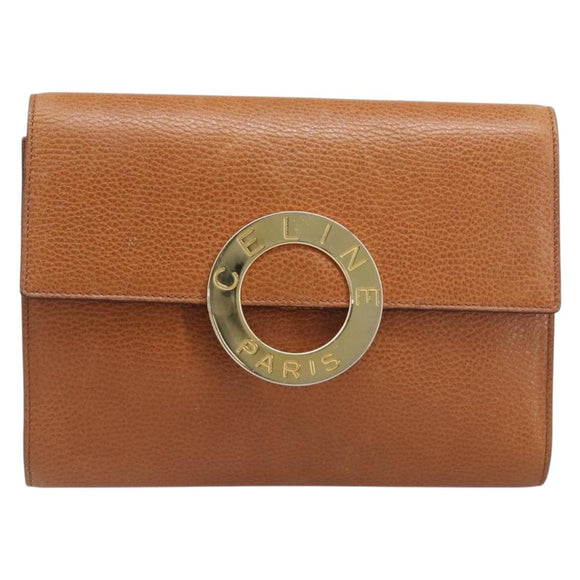 CELINE Clutch Bag Leather Brown Gold Auth yk20741A