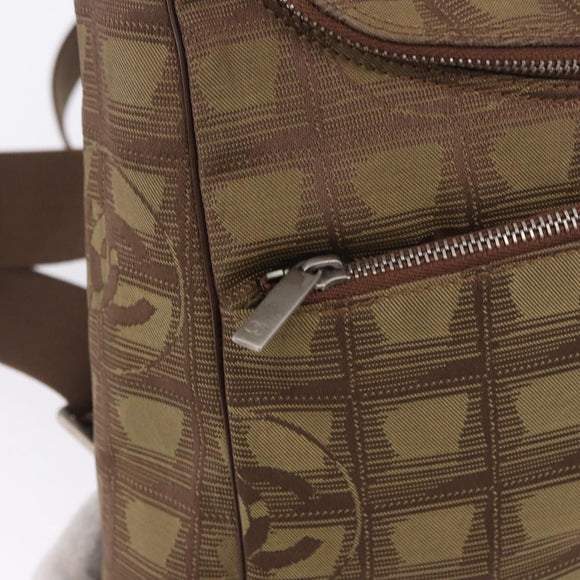CHANEL New Travel Line Backpack Canvas Brown Silver CC Auth yk20744A