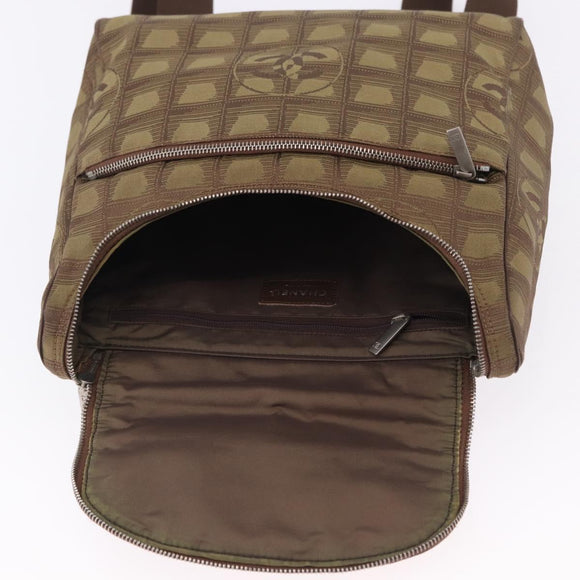 CHANEL New Travel Line Backpack Canvas Brown Silver CC Auth yk20744A