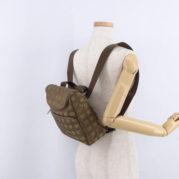 CHANEL New Travel Line Backpack Canvas Brown Silver CC Auth yk20744A