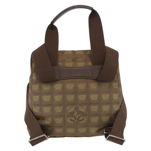 CHANEL New Travel Line Backpack Canvas Brown Silver CC Auth yk20744A