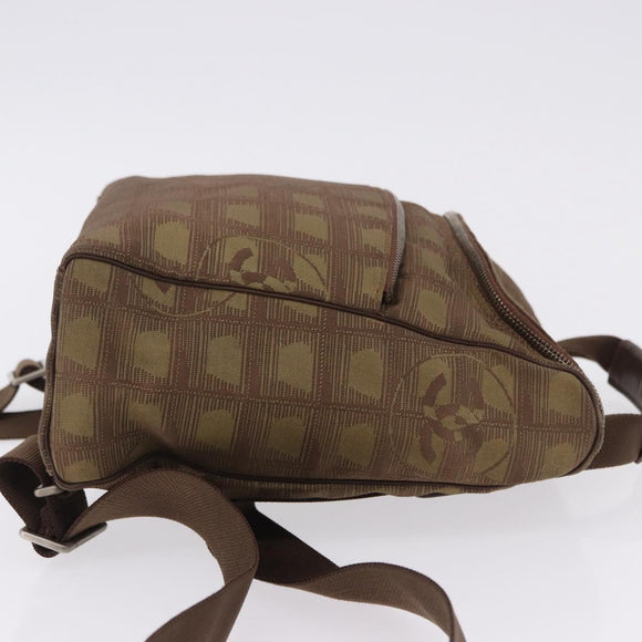 CHANEL New Travel Line Backpack Canvas Brown Silver CC Auth yk20744A