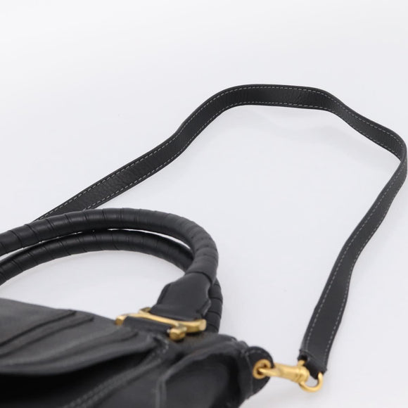 Chloe Marcie Hand Bag Leather 2way Black Gold Auth yk20751V