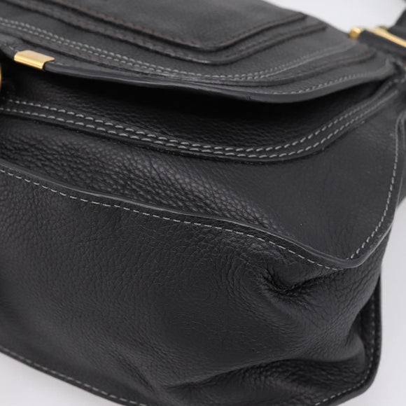 Chloe Marcie Hand Bag Leather 2way Black Gold Auth yk20751V