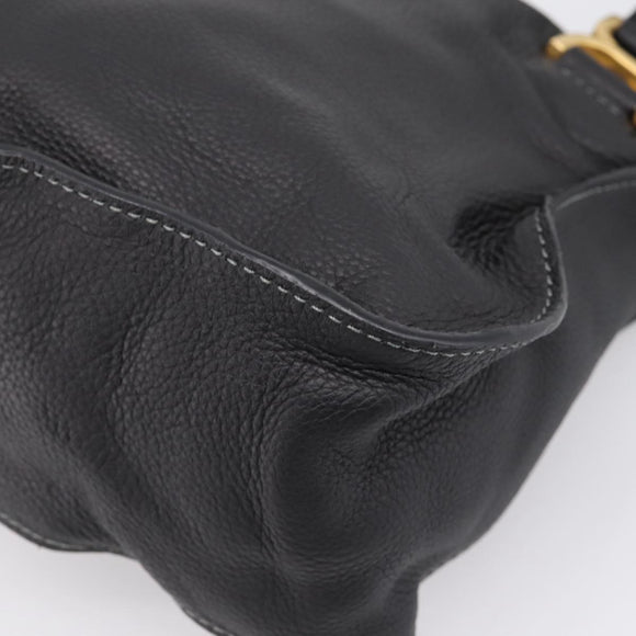 Chloe Marcie Hand Bag Leather 2way Black Gold Auth yk20751V