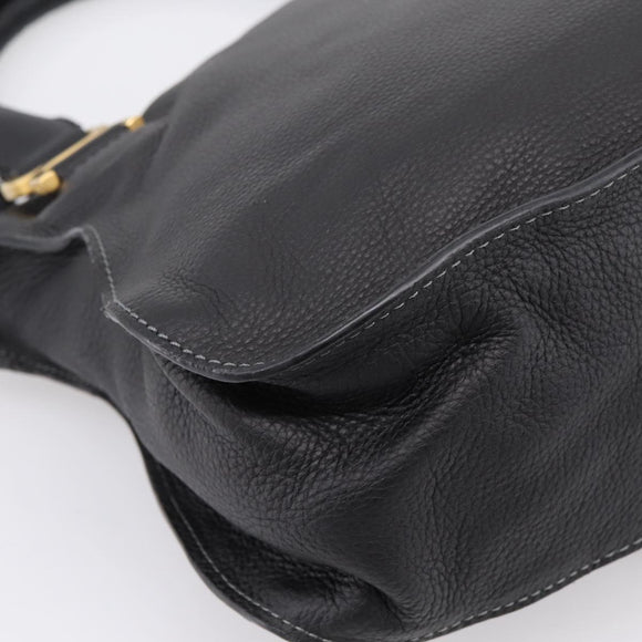 Chloe Marcie Hand Bag Leather 2way Black Gold Auth yk20751V