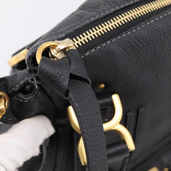 Chloe Marcie Hand Bag Leather 2way Black Gold Auth yk20751V