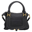 Chloe Marcie Hand Bag Leather 2way Black Gold Auth yk20751V-2