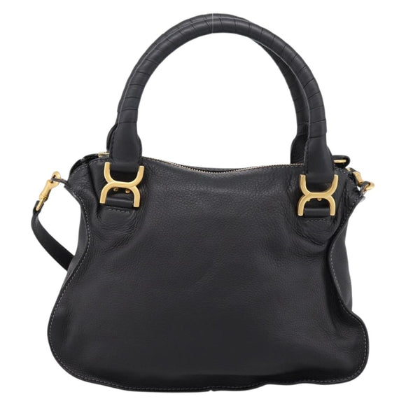 Chloe Marcie Hand Bag Leather 2way Black Gold Auth yk20751V