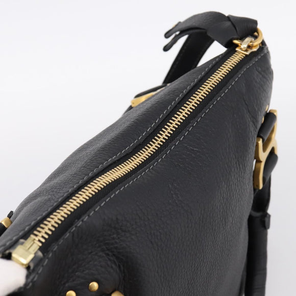 Chloe Marcie Hand Bag Leather 2way Black Gold Auth yk20751V