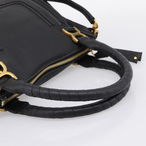 Chloe Marcie Hand Bag Leather 2way Black Gold Auth yk20751V