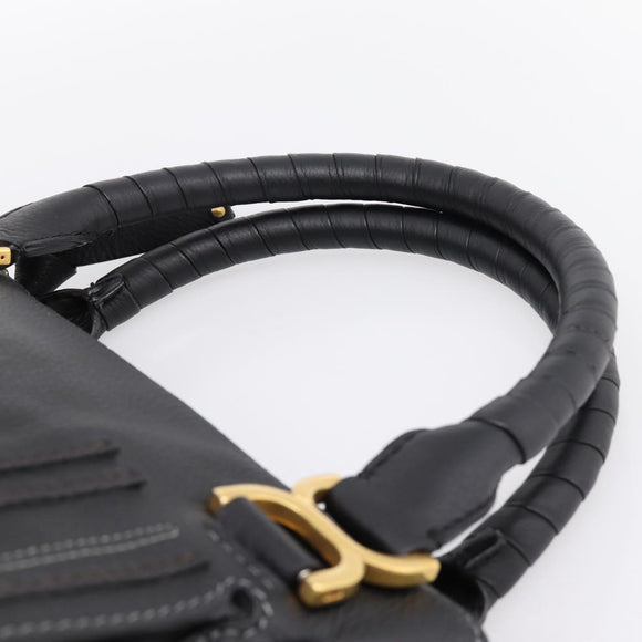 Chloe Marcie Hand Bag Leather 2way Black Gold Auth yk20751V