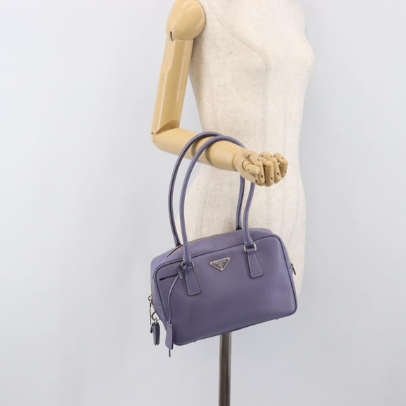 PRADA Hand Bag Saffiano leather Purple Silver Auth yk20752A