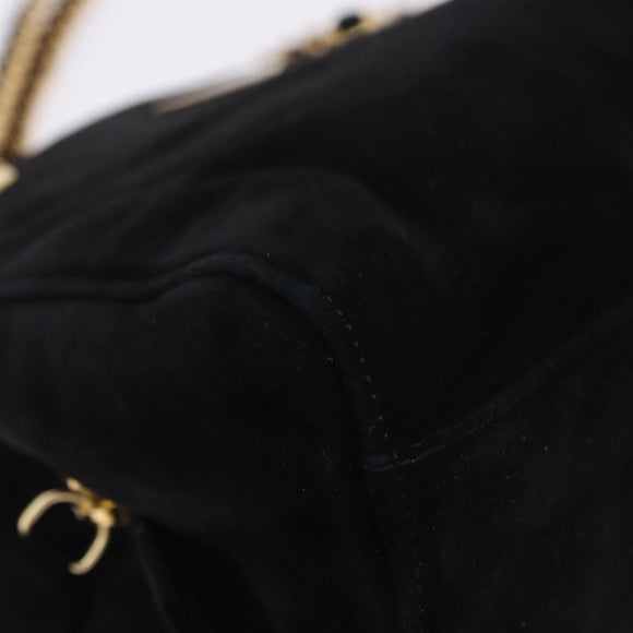 PRADA Chain Shoulder Bag Suede Black Gold Auth yk20760V