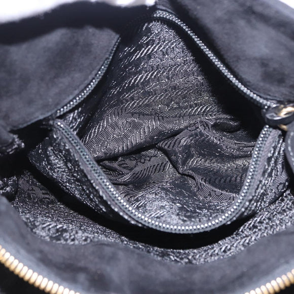 PRADA Chain Shoulder Bag Suede Black Gold Auth yk20760V
