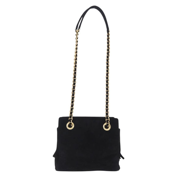 PRADA Chain Shoulder Bag Suede Black Gold Auth yk20760V