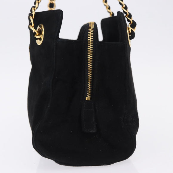 PRADA Chain Shoulder Bag Suede Black Gold Auth yk20760V