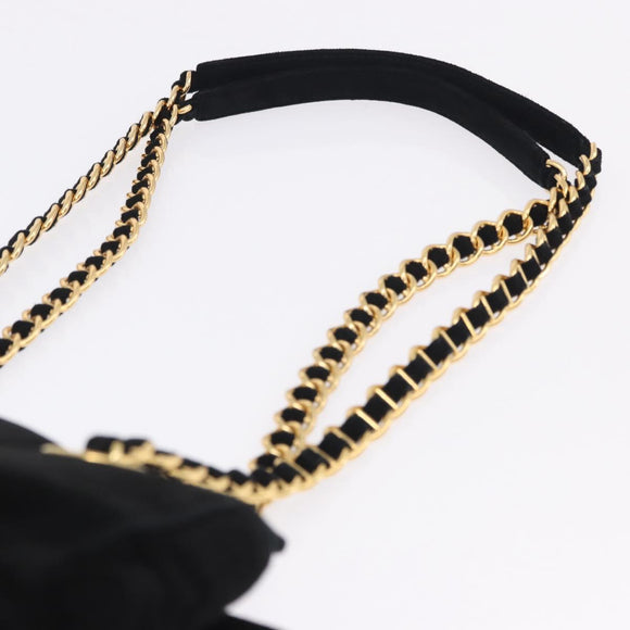 PRADA Chain Shoulder Bag Suede Black Gold Auth yk20760V