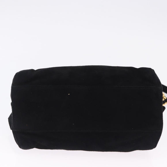 PRADA Chain Shoulder Bag Suede Black Gold Auth yk20760V