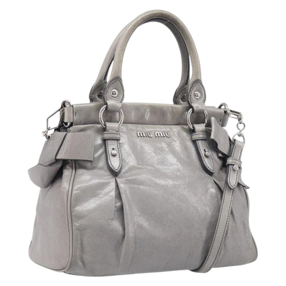 Miu Miu Hand Bag Leather 2way Gray Silver Auth yk20762M