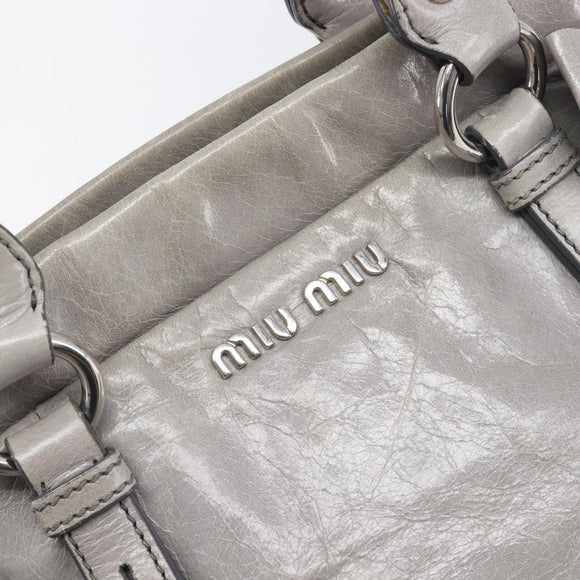 Miu Miu Hand Bag Leather 2way Gray Silver Auth yk20762M