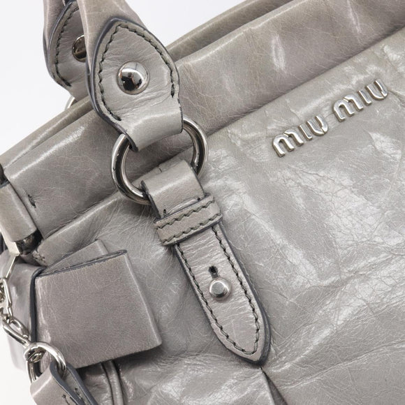 Miu Miu Hand Bag Leather 2way Gray Silver Auth yk20762M