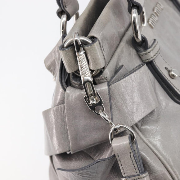 Miu Miu Hand Bag Leather 2way Gray Silver Auth yk20762M